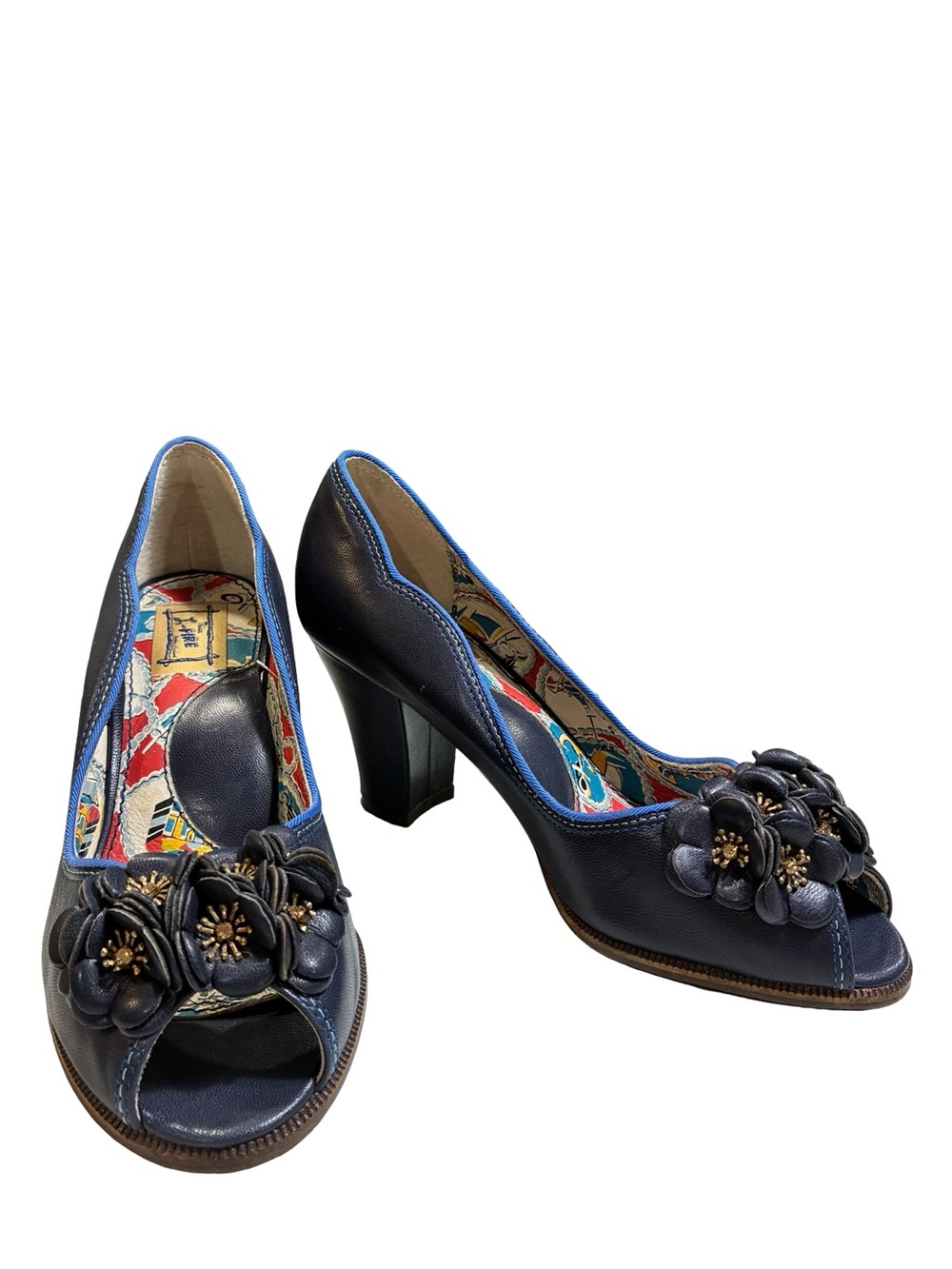 Miss L-Fire Flora Navy Floral Peep Toe Heels 2013 Collection Retro